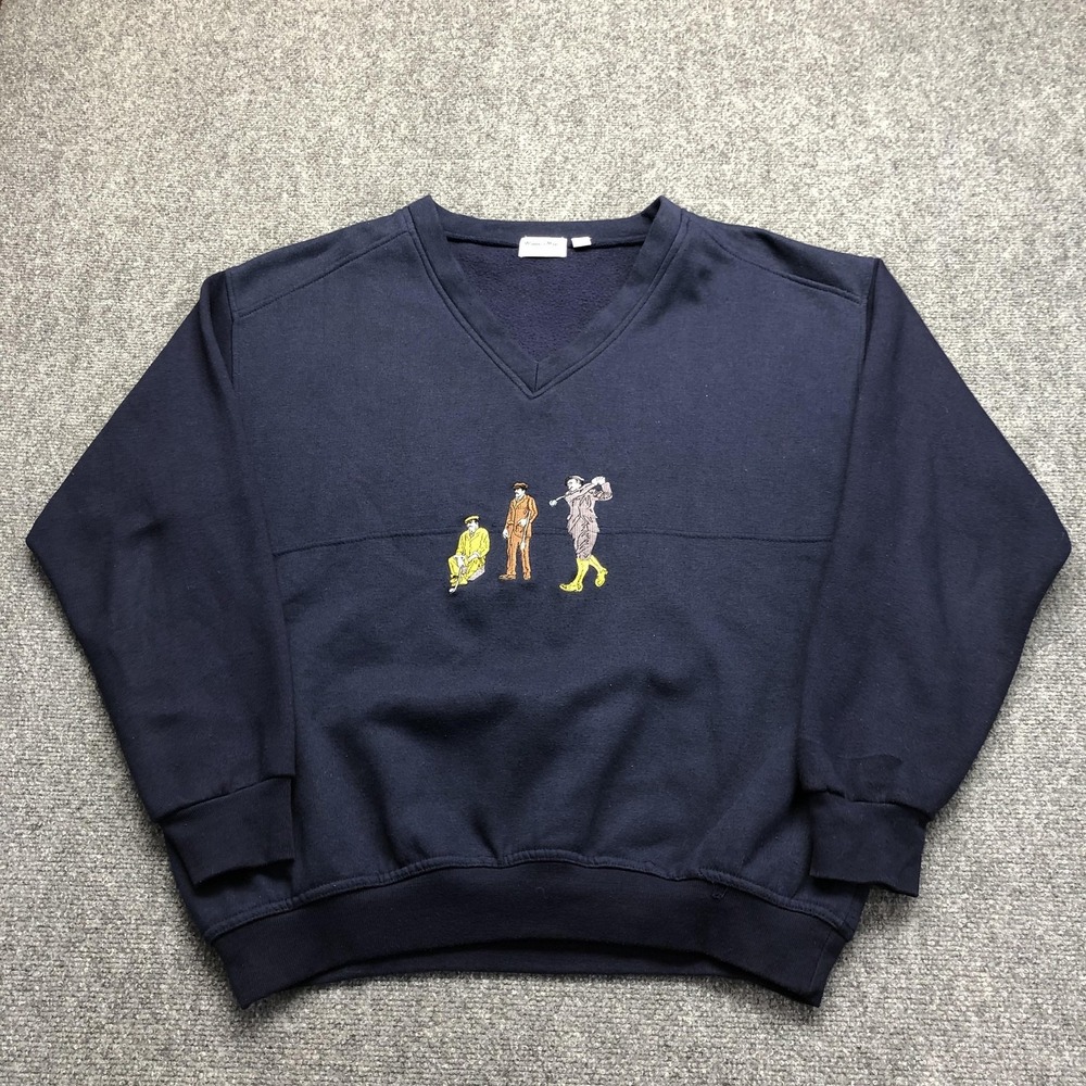 WinnerMate Sweatshirt Mens XL Blue V-Neck Fleece Pullover Golfers Graphic